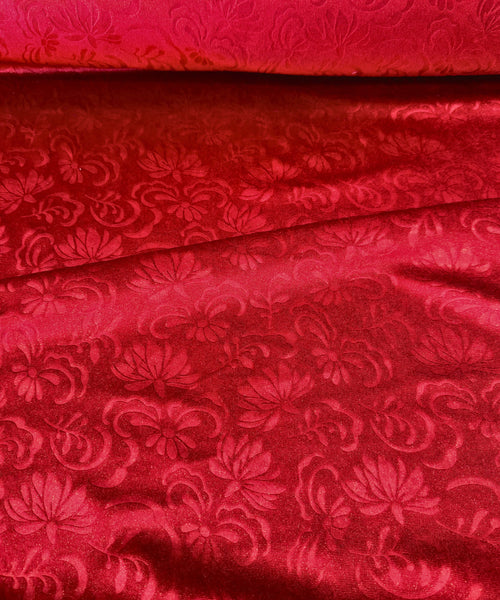 Red Velvet Fabric, Stretch Floral Velvet Fabric by the Yard, Stretch Printed Red Velvet, Soft Velvet/Velour Fabric for Dress, Crafts