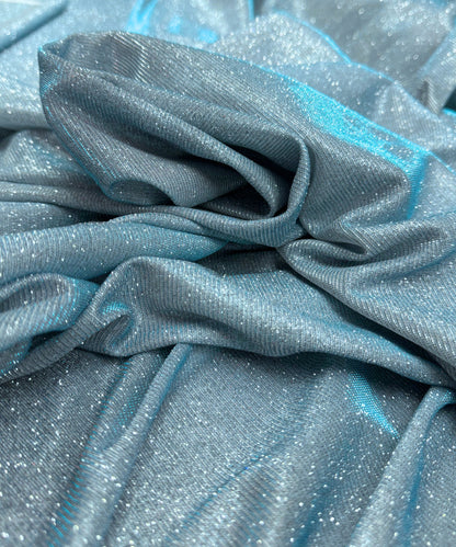Aqua Blue Metallic Lurex Glitter Fabric, Aqua Glitter Spandex Knit Fabric by the Yard, Sparkle Aqua Blue Shimmer Fabric for Evening Gowns