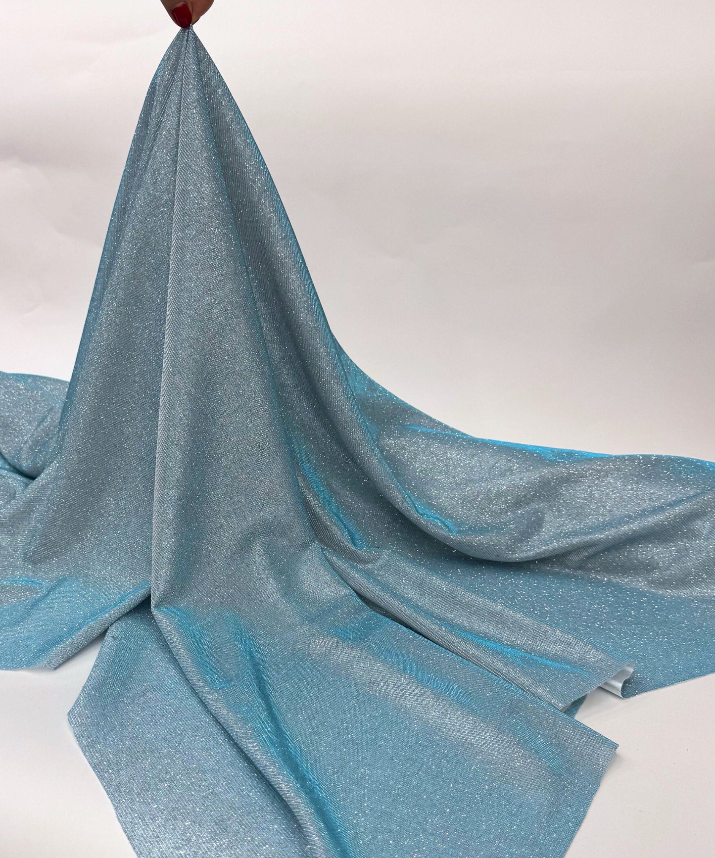 Aqua Blue Metallic Lurex Glitter Fabric, Aqua Glitter Spandex Knit Fabric by the Yard, Sparkle Aqua Blue Shimmer Fabric for Evening Gowns