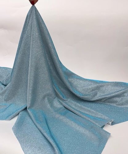 Aqua Blue Metallic Lurex Glitter Fabric, Aqua Glitter Spandex Knit Fabric by the Yard, Sparkle Aqua Blue Shimmer Fabric for Evening Gowns