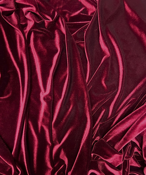 Burgandy Stretch Velvet Fabric By The Yard