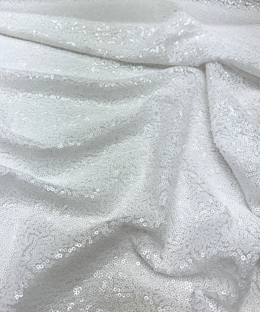 White Glitz Sequins Mesh Fabric 