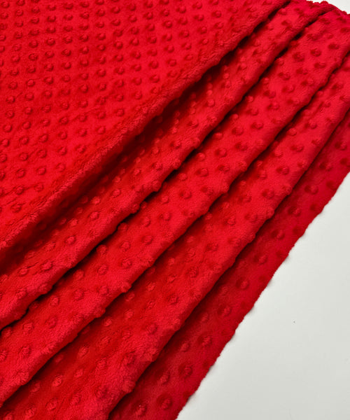 Red Minky Dot Fleece Fabric by the Yard, Polka Dot Red Minky Fabric, Red Plush Fabric for Blankets, Pillow Covers, Baby Blanket