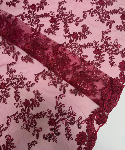 Burgundy Sequin Lace Fabric