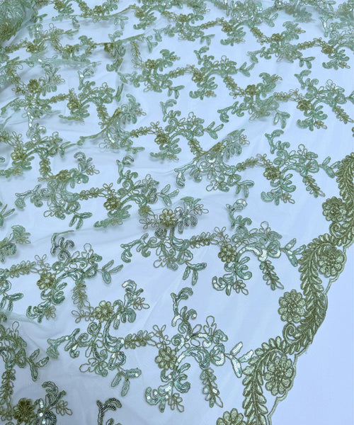 Sage Green Sequin Lace Fabric