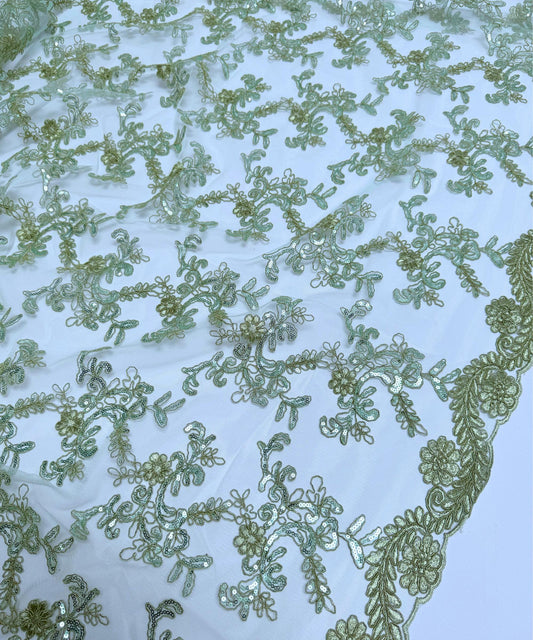 Sage Green Sequin Lace Fabric