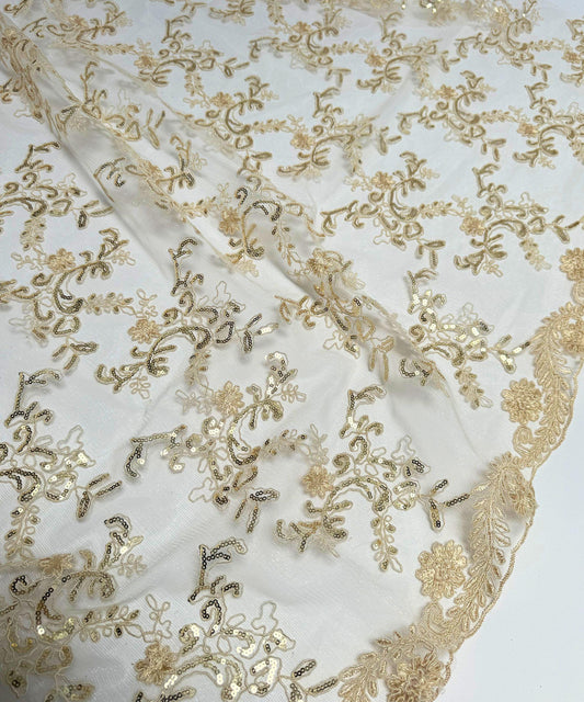 Champagne Sequin Lace Fabric