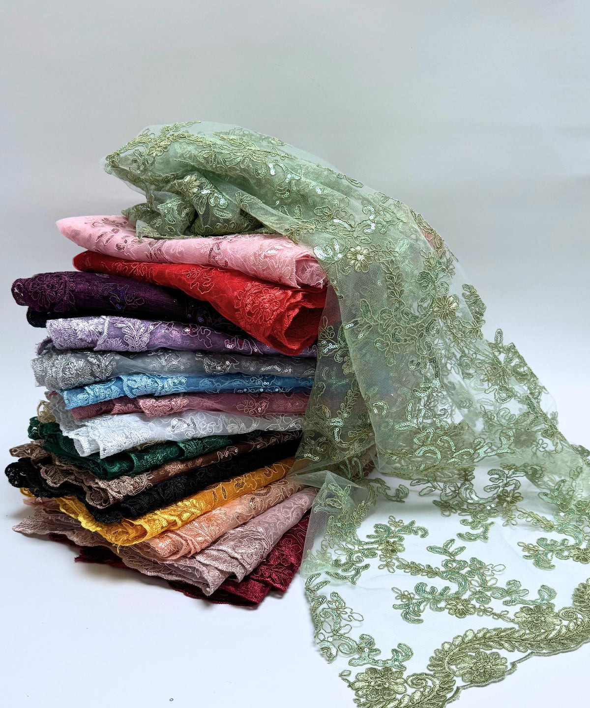 Floral Lace by the Yard, Embroidered Lace Fabric with Sequins, Floral Embroidery on Mesh Lace Fabric Embroidery with Sequins on Mesh