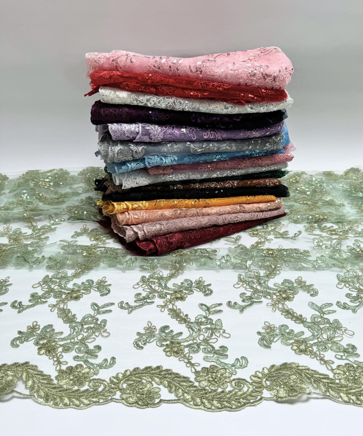 Floral Lace by the Yard, Embroidered Lace Fabric with Sequins, Floral Embroidery on Mesh Lace Fabric Embroidery with Sequins on Mesh