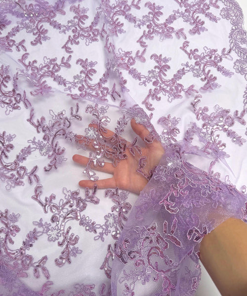 Lavender Sequin Lace Fabric