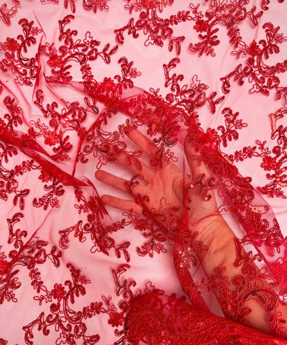 Red Sequin Lace Fabric