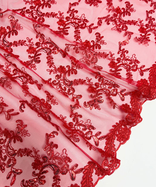 Red Sequin Lace Fabric