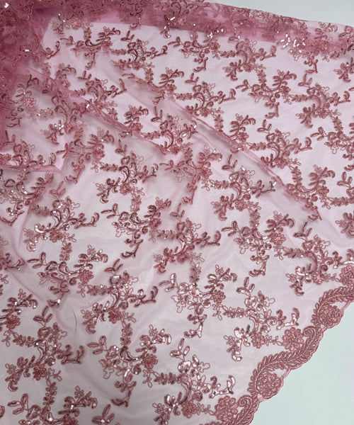 Mauve Sequin Lace Fabric