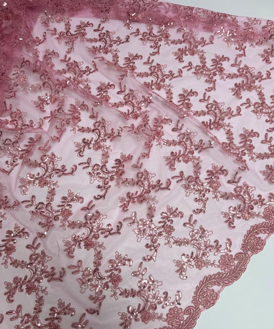 Mauve Sequin Lace Fabric
