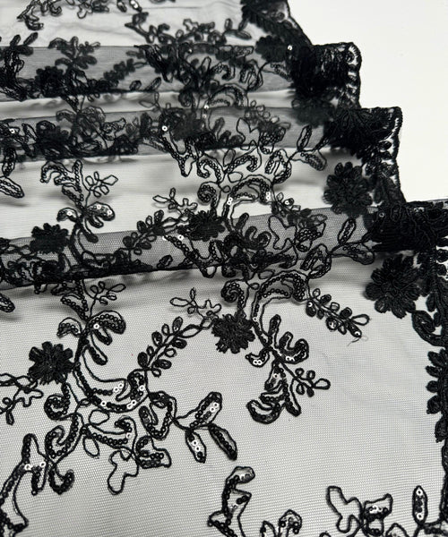 Black Sequin Lace Fabric