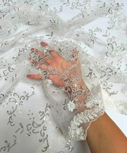 Ivory Sequin Lace Fabric