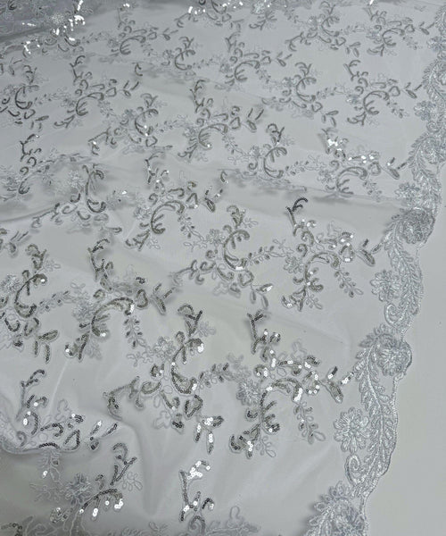 White Sequin Lace Fabric