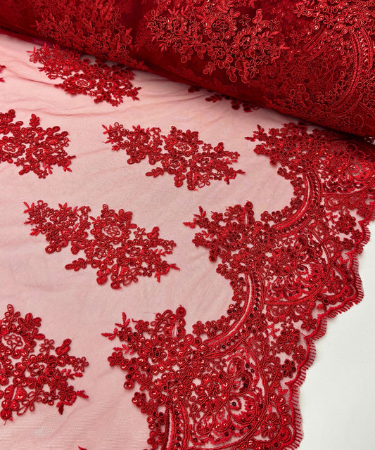 Red Embroidered Floral Bridal Lace