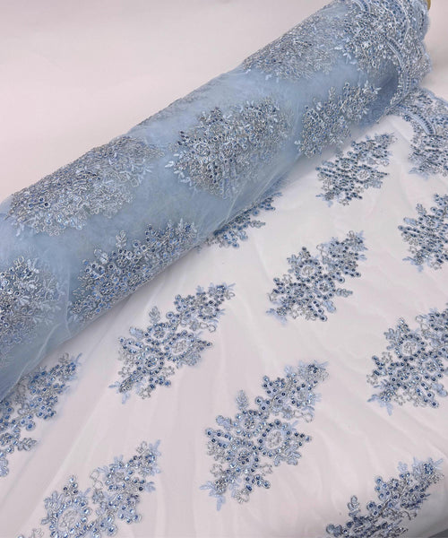 Light Blue Embroidered Floral Bridal Lace