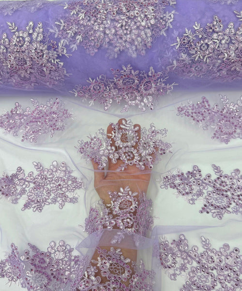Lilac Embroidered Floral Bridal Lace
