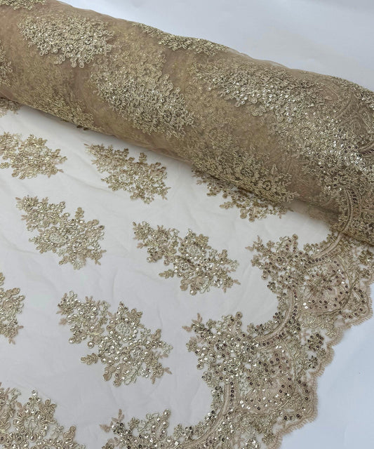 Champagne Embroidered Floral Bridal Lace