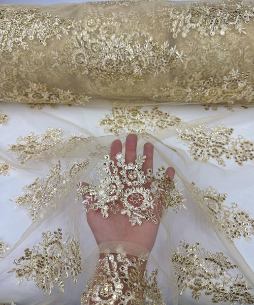 Gold Embroidered Floral Bridal Lace