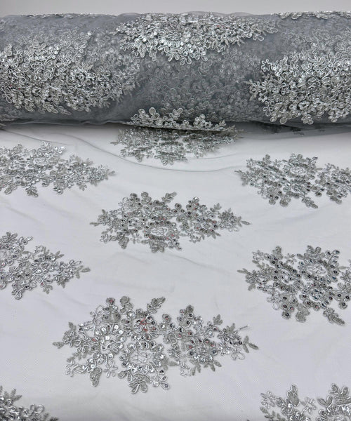 Silver Embroidered Floral Bridal Lace