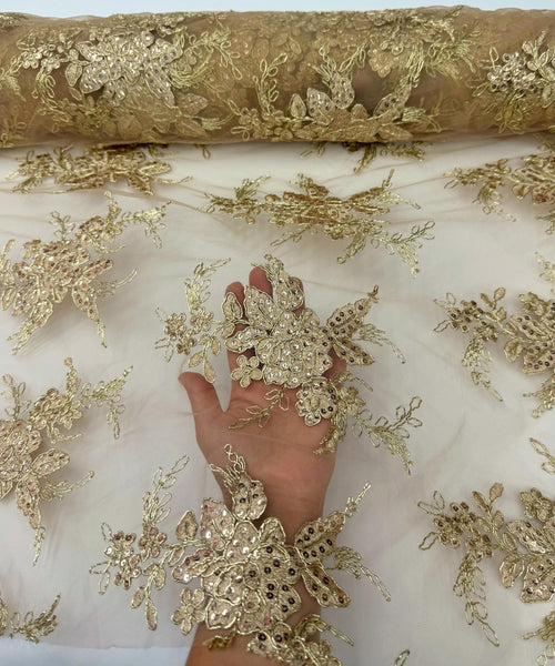 Champagne Embroidered Floral Bridal Lace