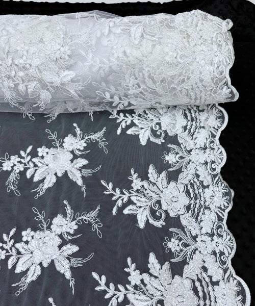 White Embroidered Floral Bridal Lace