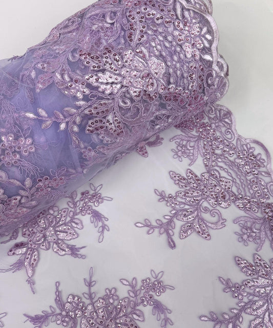 Lilac Embroidered Floral Bridal Lace