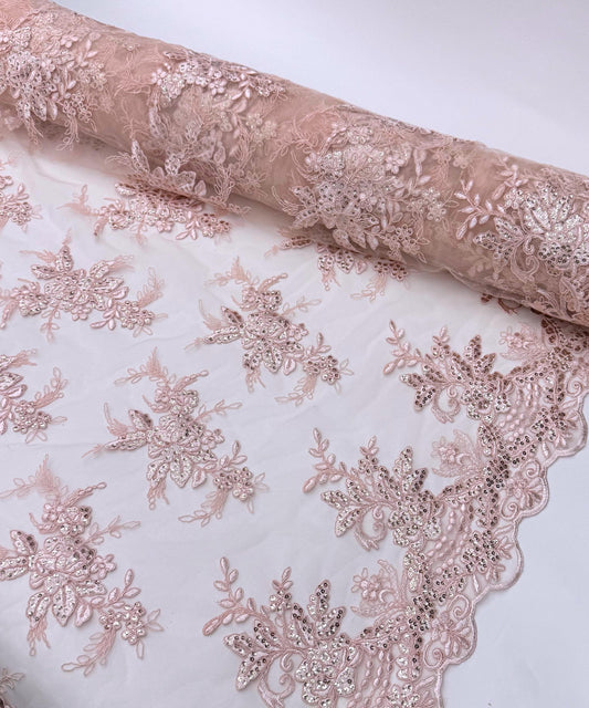 Blush Pink Embroidered Bridal Lace