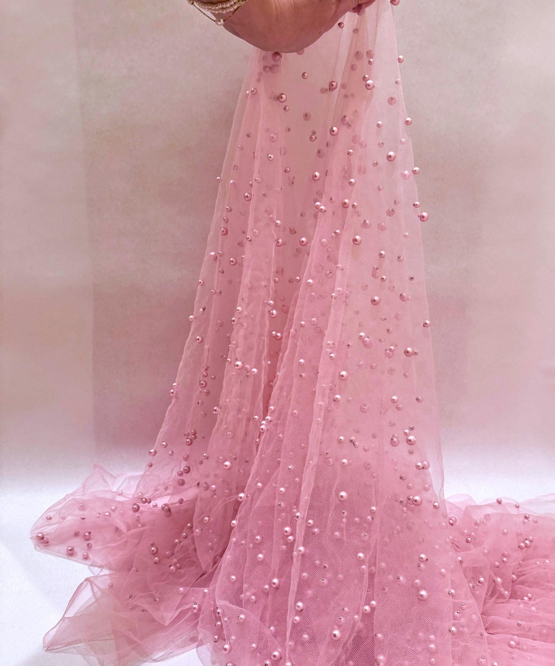 dress tulle fabric Pink Pearl Tulle Fabric – Soft Beaded Tulle with Pearls by Yard – Sew The Trend