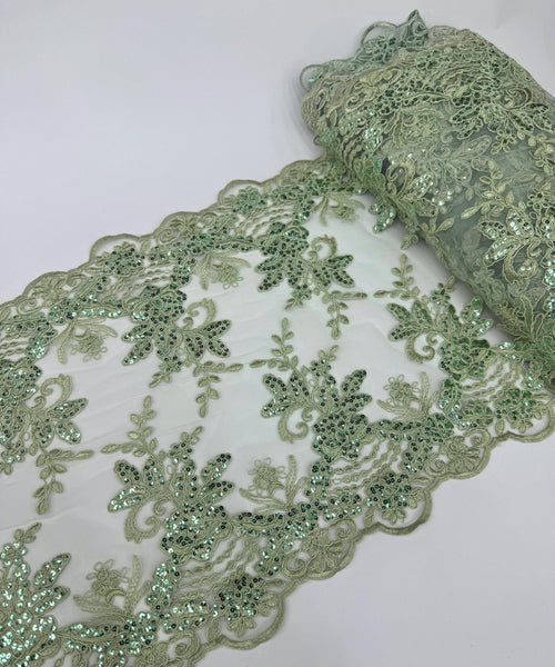 Sage Sequin Lace Fabric for Table Runner