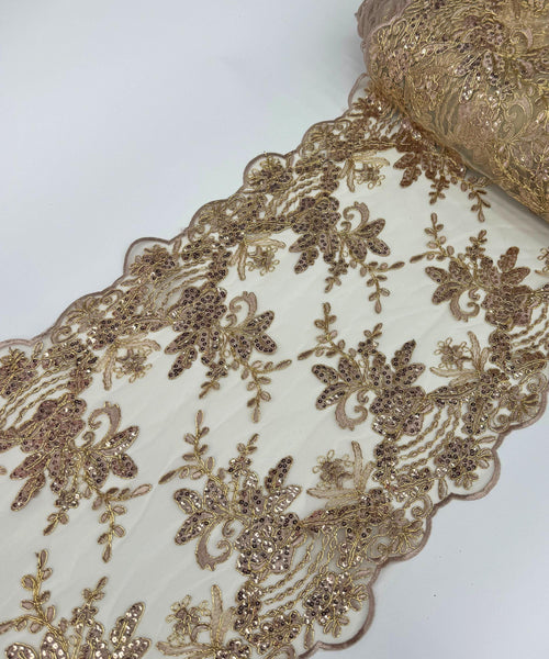 Rose Gold Sequin Lace Fabric for Table Runner