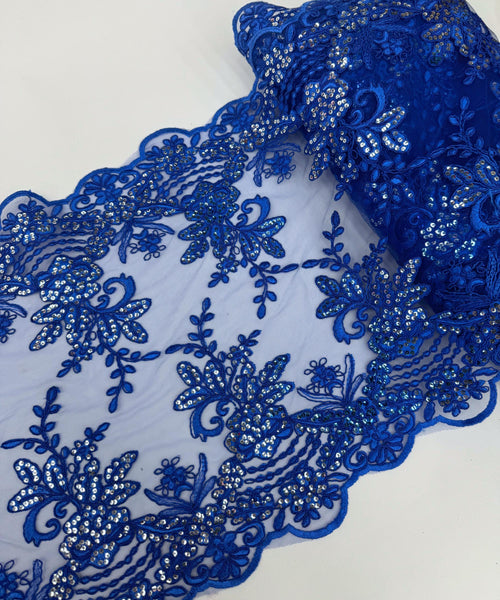 Royal Blue Sequin Lace Fabric for Table Runner