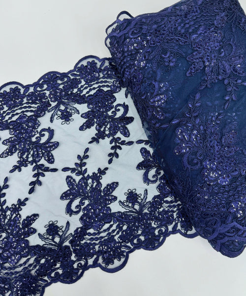 Navy Blue Sequin Lace Fabric for Table Runner