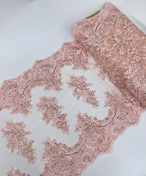 Blush Pink Sequin Lace Fabric for Table Runner