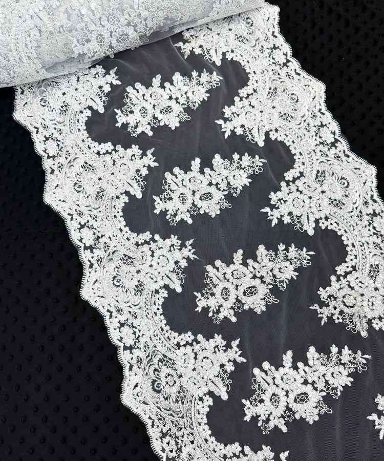 White Sequin Lace Fabric for Table Runner