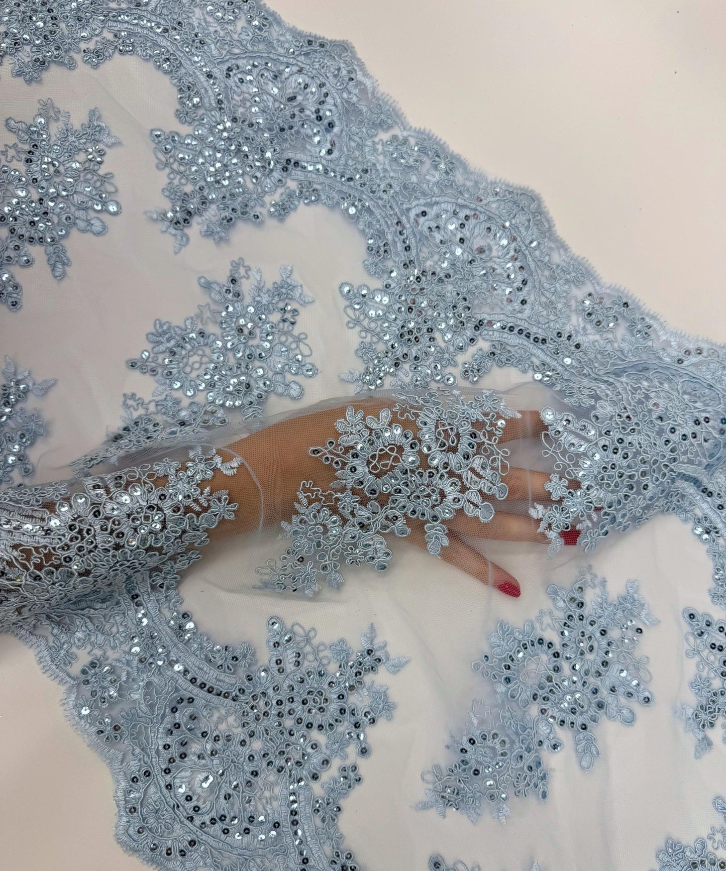 Baby Blue Sequin Lace Fabric for Table Runner