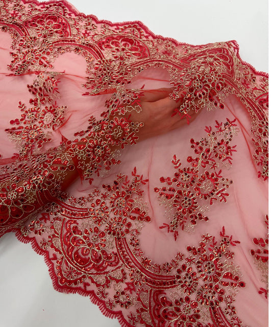 Red Sequin Lace Fabric for Table Runner