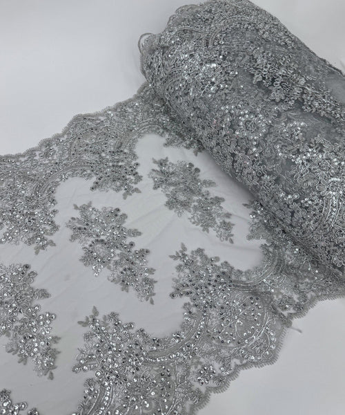 Silver Sequin Lace Fabric for Table Runner