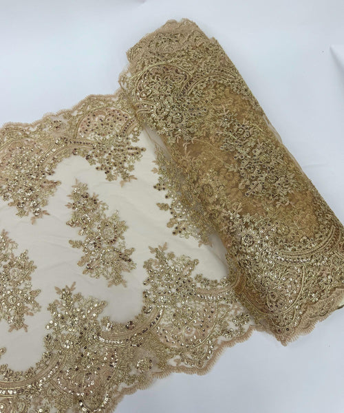Gold Sequin Lace Fabric for Table Runner