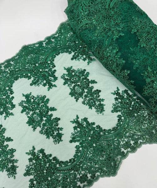 Hunter Green Sequin Lace Fabric for Table Runner