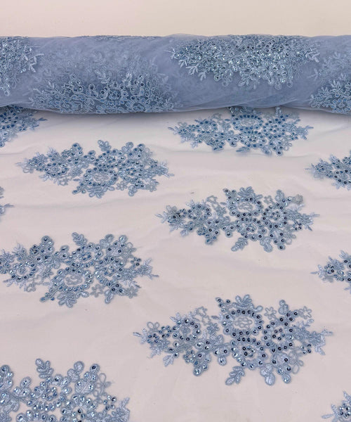 Baby Blue Embroidered Floral Bridal Lace