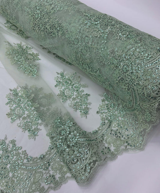 Sage Green Embroidered Floral Bridal Lace