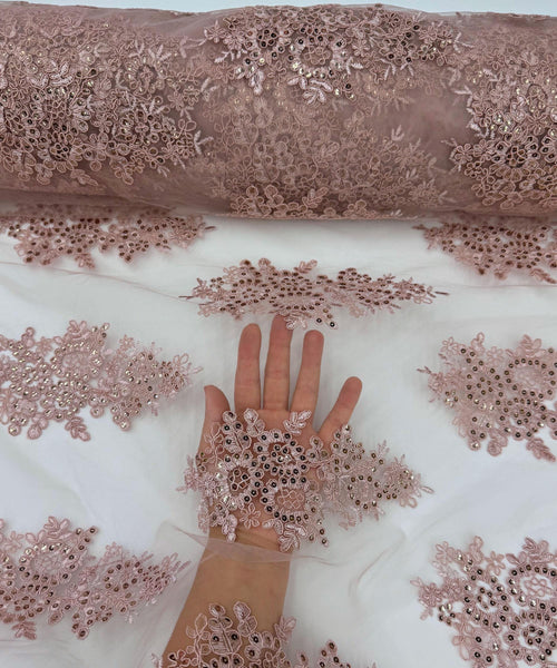 Dusty Rose Embroidered Floral Bridal Lace