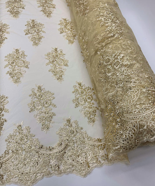 Gold Embroidered Floral Bridal Lace