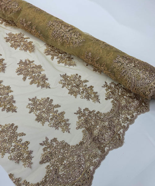 Rose Gold Embroidered Floral Bridal Lace