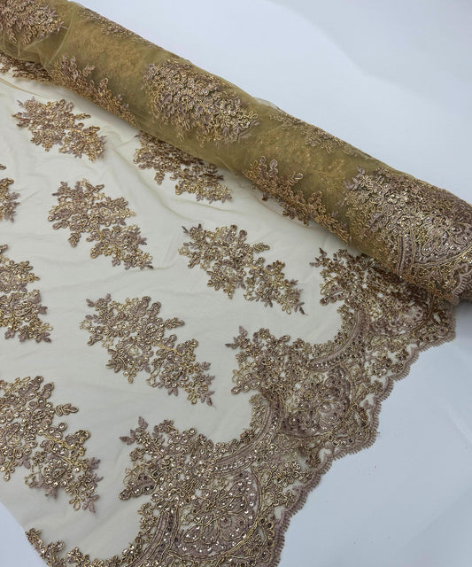 Rose Gold Embroidered Floral Bridal Lace