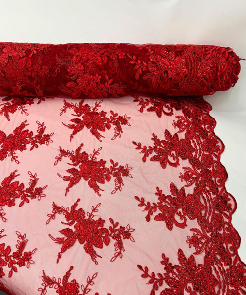 Red Embroidered Floral Bridal Lace